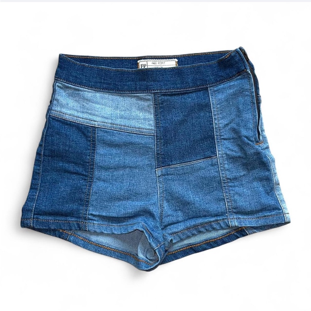 Vintage Free People denim patchwork 'high and tight' shorts - Picture 2 of 6